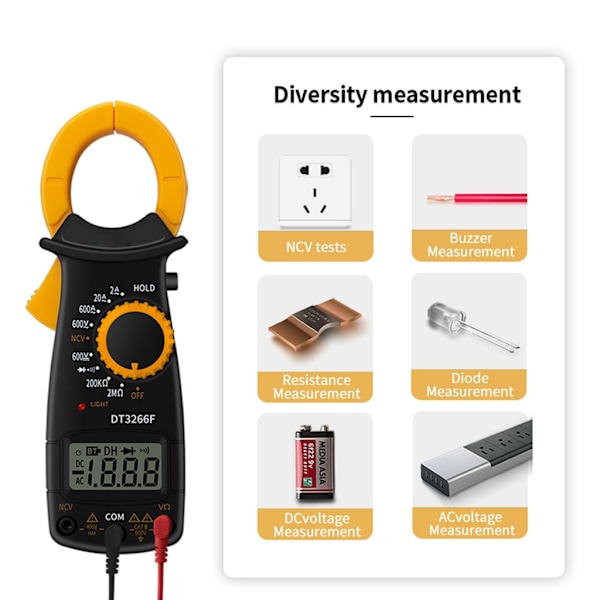 DT-3266F Digital Amper Clamp Meter Multimeter AC/DC Spänning Resistor Testare