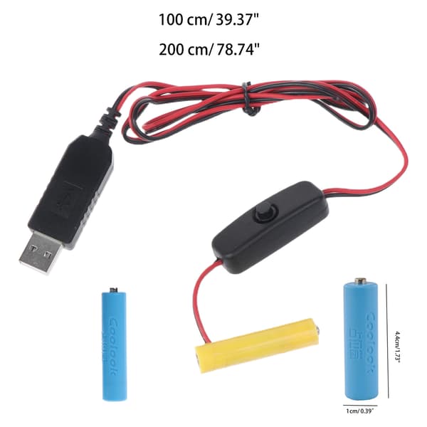 AAA Dummy Batteriadapter USB Strømforsyningskabel Erstatt 2 AAA-batterier for LED 1m