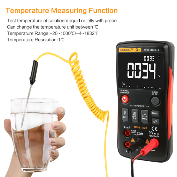 Q1 True-RMS Digital Multimeter Autoknapp 9999 Räkningar Analogt Stapeldiagram Testare