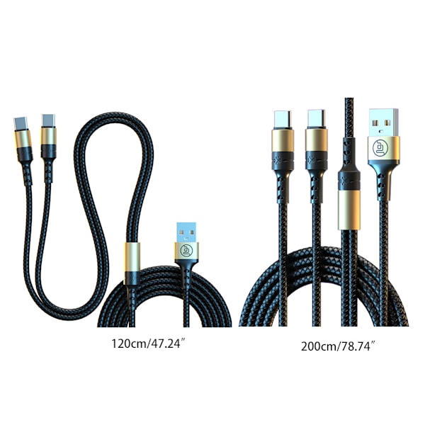 USB till Dubbel Typ C-kabel med 22.5W USB-laddare för telefon hörlurar 200cm 120 cm