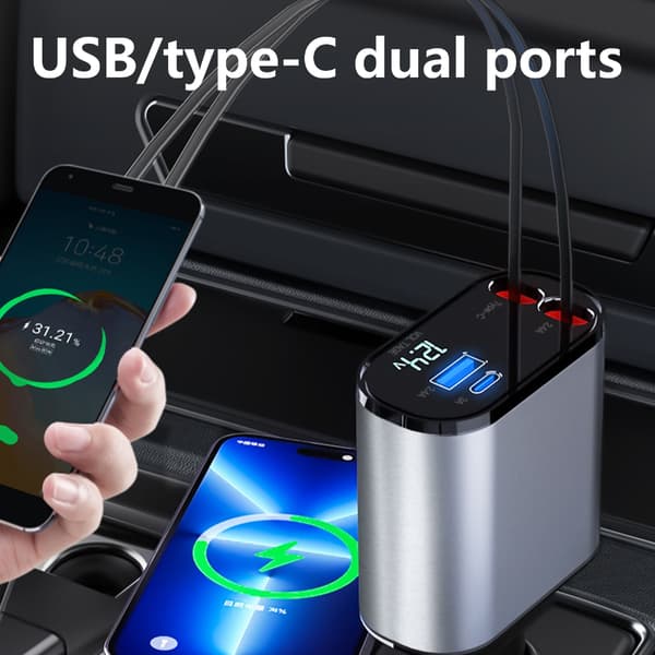 Infällbar billaddare Snabb billaddare PD20W Infällbar kabel USB C
