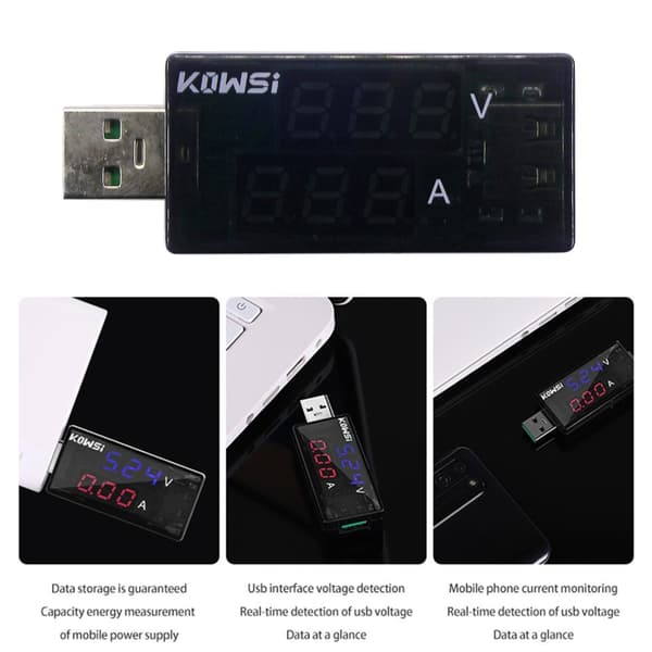 KWS-11VA Dobbel USB Strøm Spenning Lading Detektor Tester Batteri Voltmeter