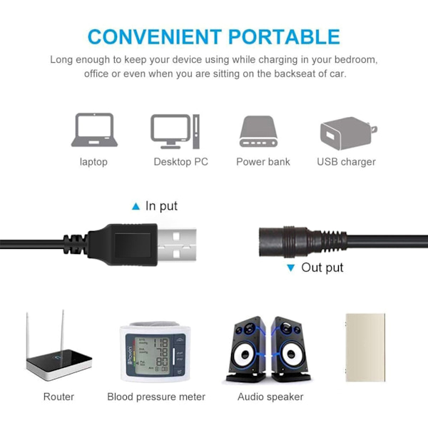 USB 5V til DC5.5x2.1mm 8 Adaptere Ladekabel Med Strømbryter USB DC5V