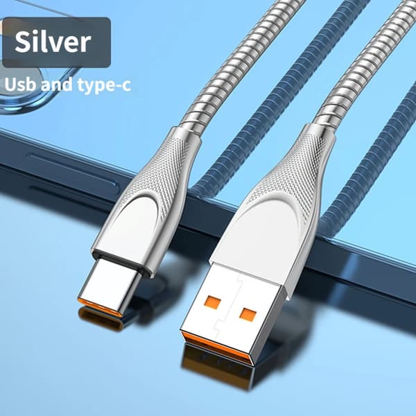 Typ C-kabel 65W Snabbladdning USB till Typ C Hane till Hane Dataöverföringskabel Silver 1m