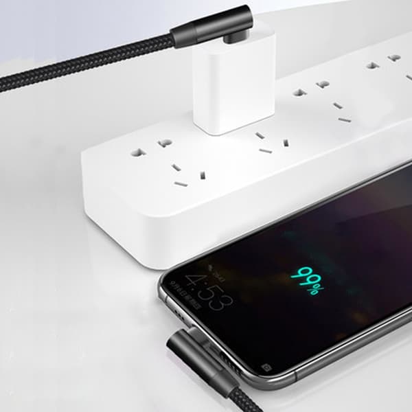 USB C til USB C-kabel 60W, USB C-opladerkabel hurtigopladning retvinklet 10 Gbps datakabel til smartphone bærbar computer