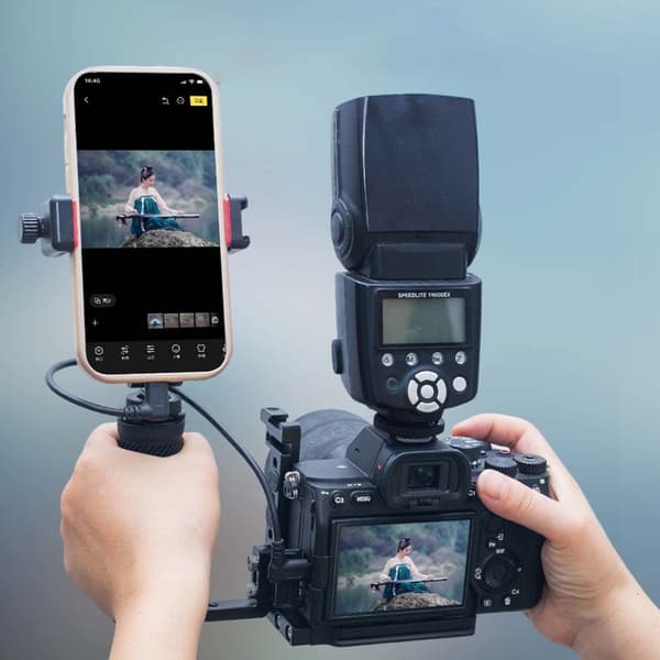 Robust Dobbelt Håndholdt Monteringsbur Til DSLR Kamera Stabilitetsramme null - Handle and cage