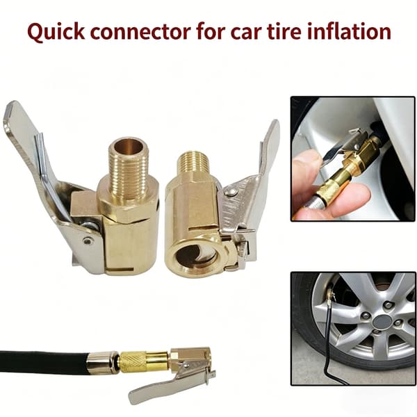 Bil dekk luft chuck oppblåser pumpe ventiler kobling klips-på adapter messing dyse null - C