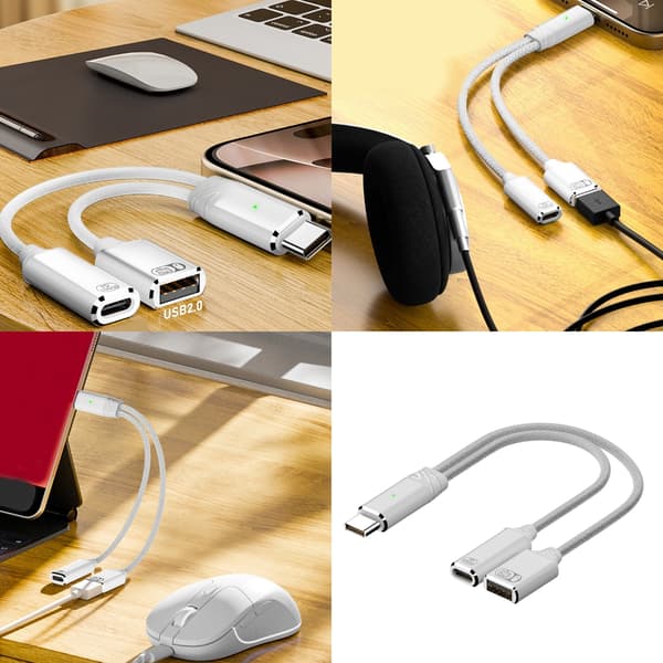 USB C OTG-kabel Telefonadapter 2-i-1 Type C til USB 2.0-adapter med 100W opladning Grey Type C Type C