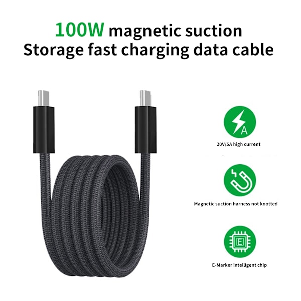 Magnetisk USB C till USB C Kabel 60/100W 25cm USB C Laddningskabel Snabbladdningskabel Yellow