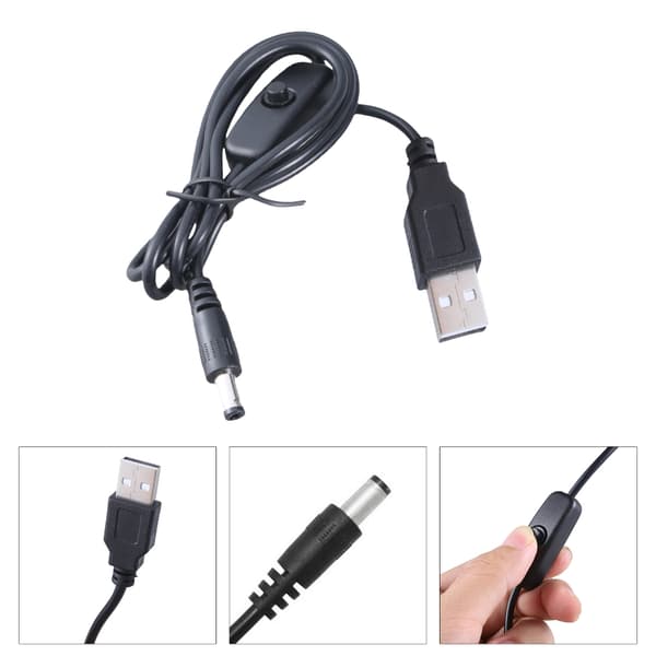 USB til 5.5x2.1mm Ladekabel med Bryterknapp Støtte 5V3A Lading