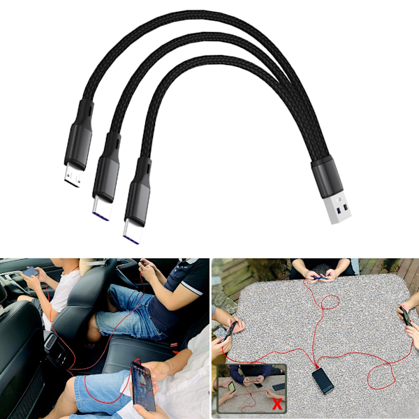 Multi Laddningskabel Flätad Universell 3 i 1 Multipla USB-kablar Laddningssladd med Typ-C Micro USB Portkontakt Red 20cm