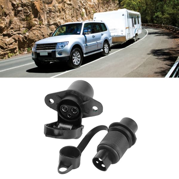 Svart ABS 3-pins elektrisk stikkontakt for campingvogner, bobiler, tilhengere null - Socket