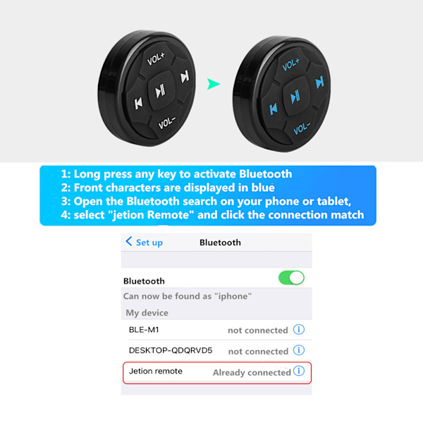 Trådlös Bluetooth-kompatibel fjärrkontroll för ratt, mediaknappar för mobiltelefon, bilset