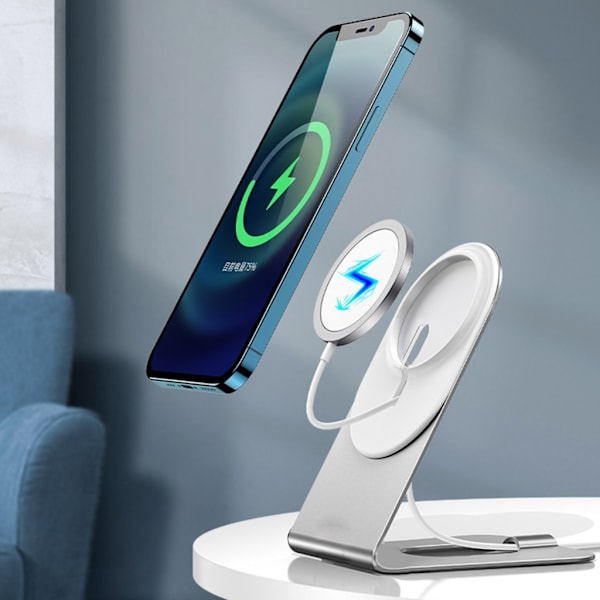 Fällbar skrivbordsstativ i aluminiumlegering för mobiltelefoner, passar till Apple 12 Silver