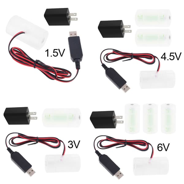 1.5V 3V 4.5V 6V LR20 D Celle Batterieliminator med US Plug USB Strømadapter Erstatning 1 til 4 stk 1.5V LR20 D Celle US Plug