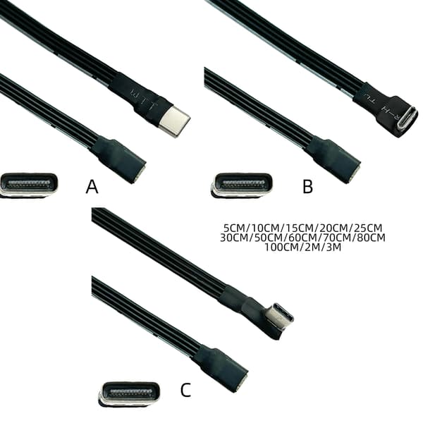 USB C uros - USB C naaras synkronointi datan latauskaapeli 480mbps datanauha litteä 0.15m elbow