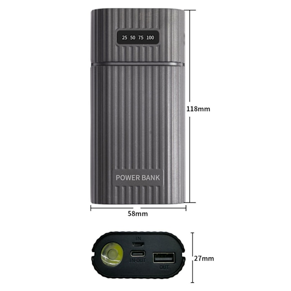 DIY Power Bank Kit Box för Fodral 18650 Batteriladdaradapter med LED-Ficklampa Black