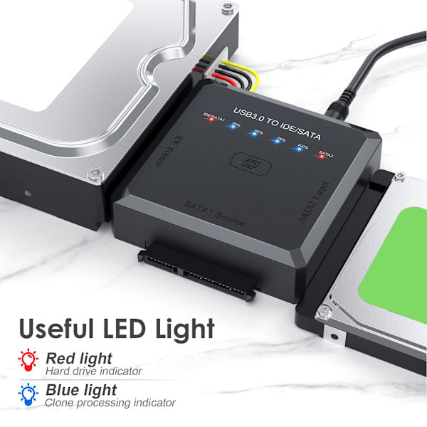 SATA IDE til USB 3.0-adapter, harddiskstik til 2,5\" 3,5\" SATA & IDE SSD HDD harddisk, One-Touch Backup UK