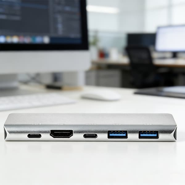 Aluminium 5-i-1 USB C-hub til hurtig strømforsyning og problemfri skærmdeling