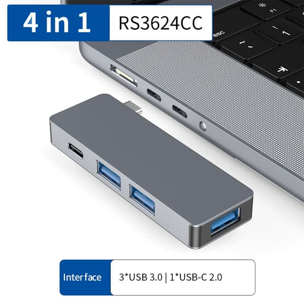 Aluminium USB3.0 Hubs Hurtig dataoverførsel Samtidig forbindelse til hjemmekontorer null - RS3624CC