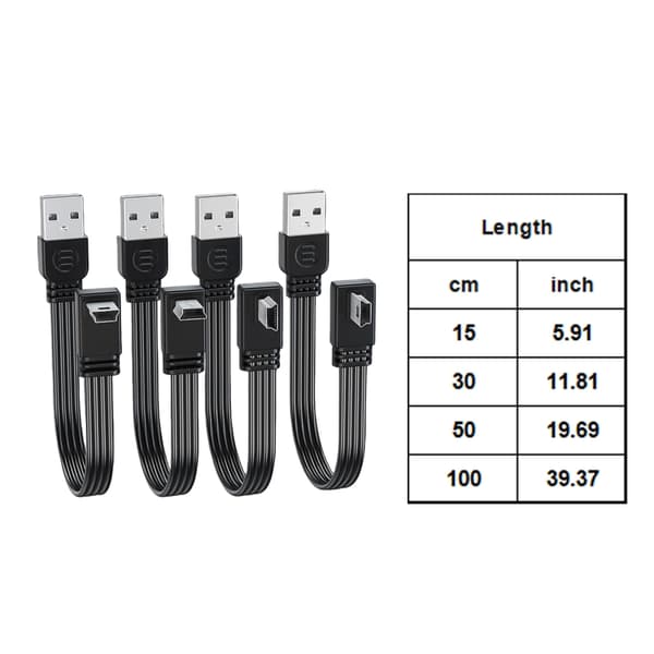 Rettvinklet USB 2.0 til Mini USB Flat Ladekabel for PTZ Nettbrett Telefon 1m - Right