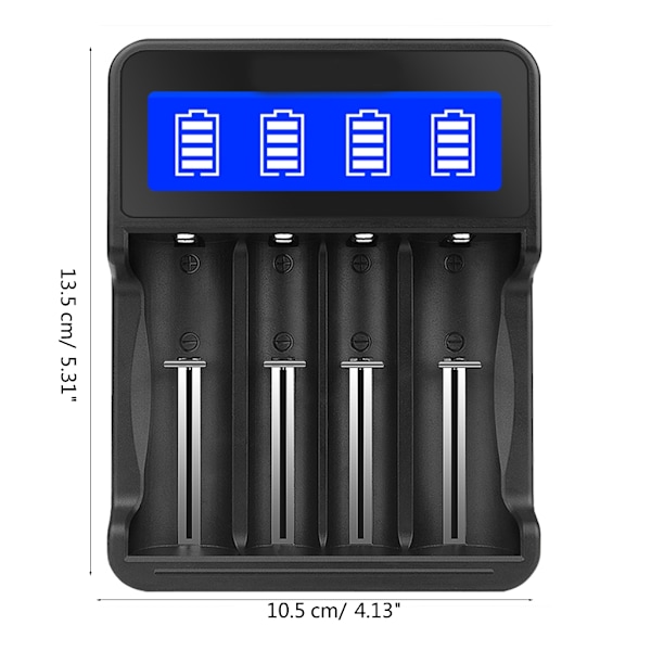 4-fack laddare för uppladdningsbara batterier med LED-display för 18650/AA/AAA