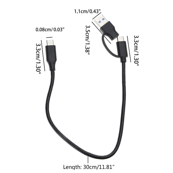 2 i 1 USB-A / C til USB-C-kabel til QC PD hurtigopladning datasynkronisering 10 Gbps til mobiltelefon