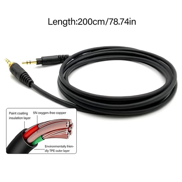 Erstatningslydkabel for EAH DJ1200 hodetelefoner med holdbarhet 200CM