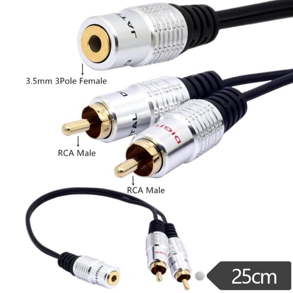 Forgyldt computerkabeladapter 3,5 mm til 2RCA konverterledning hun til han Y splitterledning sort