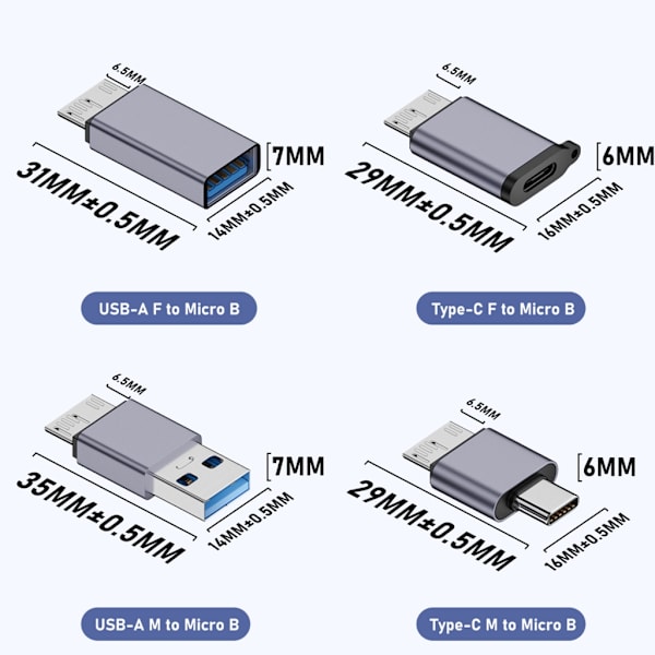 USB C til MicroB Adapter USB 3.0 Type C Hunn til MicroB Hann Konverter 10Gbps null - Type C Female