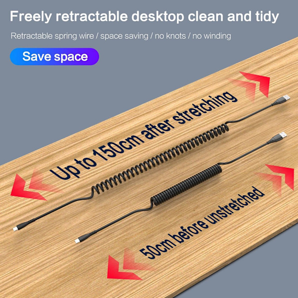 Retraktil USB A till Typ C Laddningskabel 480 Mbps Universal för USB-C Enheter