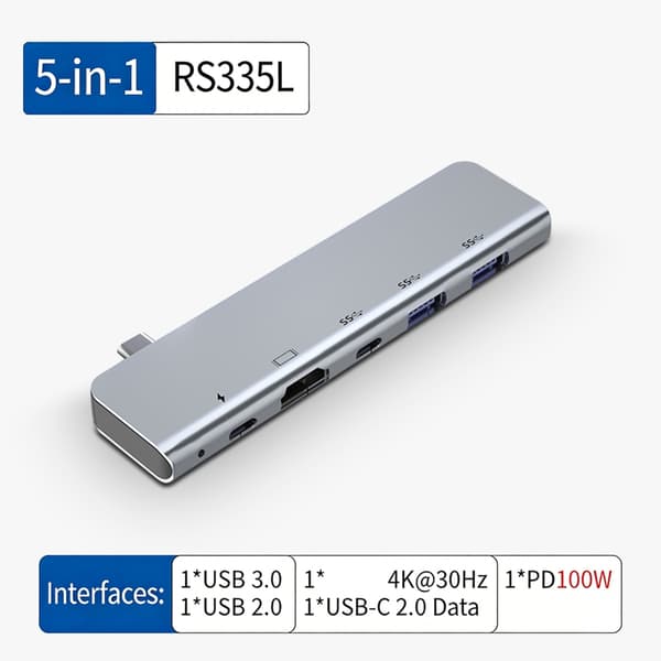 Aluminium 5-i-1 USB C-hub til hurtig strømforsyning og problemfri skærmdeling