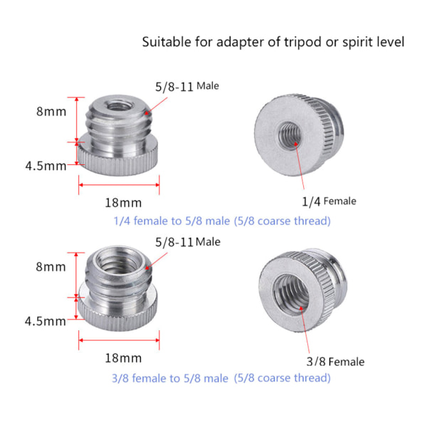 Skruvadapter av aluminiumlegering 1/4'' till 5/8" Adpater för 5/8" gänglaser Nivåavståndsmätare Stativstativ 1/4" 1/4" female to 5/8" male