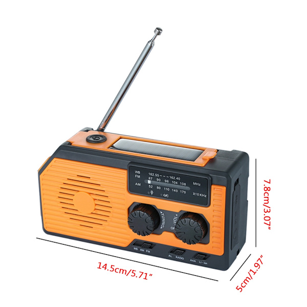 Nödradio NOAA Solenergi Handvev 5000mah Batteri Telefonladdare Strömvisning SOS Ficklampa Väderradio