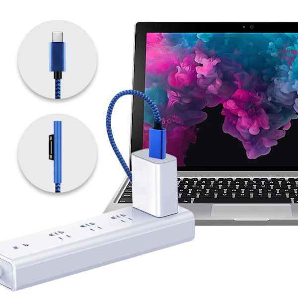 Typ C Anslutning Laddningskabel för Microsoft Surface Pro 7/6/5/4/3 15V 3A BL