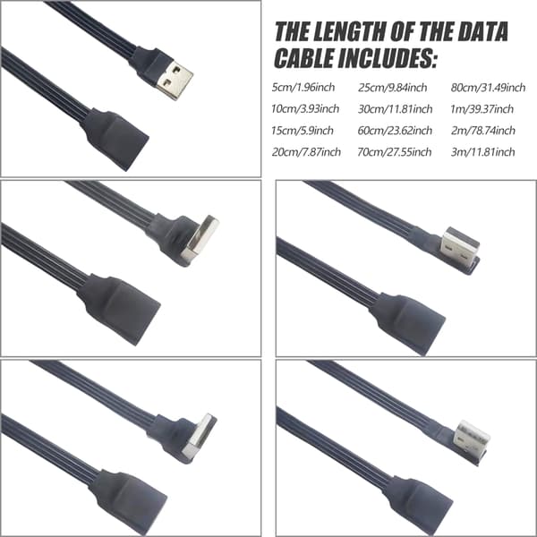 90° vinklad USB 2.0 förlängningskabel hane till hona stöder laddning och dataöverföring 5cm USB side Up