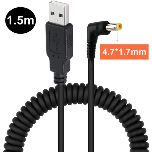 Fjærbelastet USB til DC4.7X1.7Mm strømkabel for rutere, høyttalere, vifter og mer