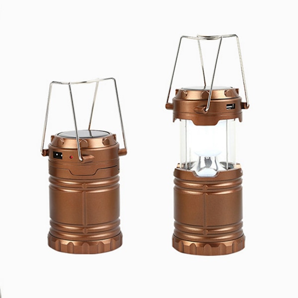 Bärbar Solar 6 LED Lampa USB Uppladdningsbar Lykta Utomhus Hopfällbar Camping Vandring Lågor Lampa Black