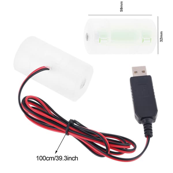 1.5V 3V 4.5V 6V LR20 D Celle Batterieliminator med US Plug USB Strømadapter Erstatning 1 til 4 stk 1.5V LR20 D Celle US Plug