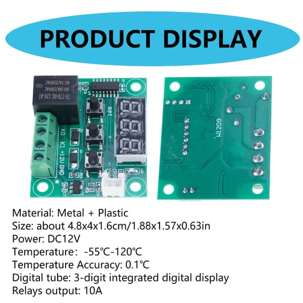 W1209 DC12V Temperaturregulator Digitalt Display Termostat Dobbelt Skift