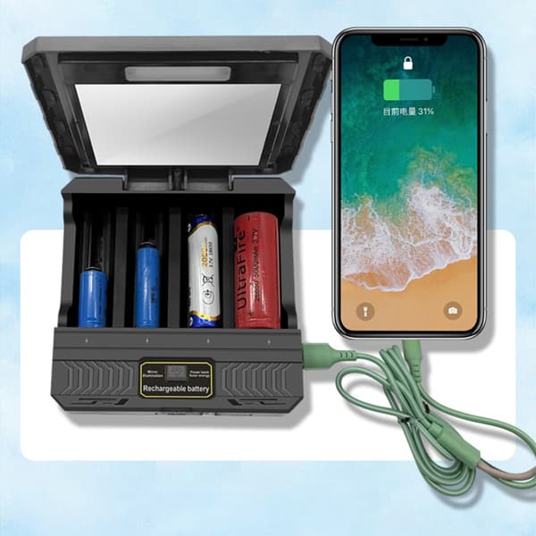 USB C Solcellelader 4 Spors Powerbank-kabinett Litium Batterilading