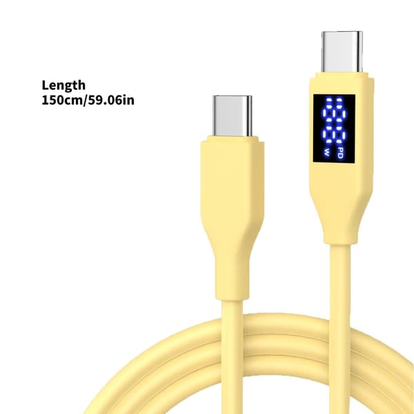 Rask lading 60W USB C til USB C-kabel Silikon datakabel Lang tids bruk Yellow