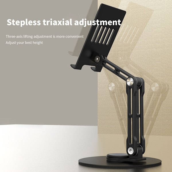 Mobiltelefonstativ Stativ Fällbart Telefon Tablet Stöd Fäste Skrivbord Telefonhållare Stöttålig 3Axis 360 Grader Vridbar Vagga Black