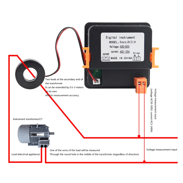 Digital Spännings- och Strömmätare LED-Display 2 i 1 Testare AC50-500V AC1-120A