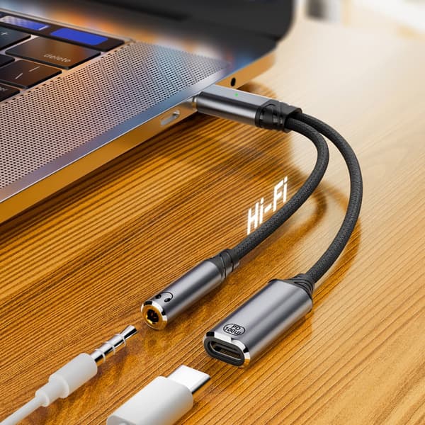 High Fidelitys USB C til 3.5mm Adapter Oplader For Problemfri Musikoplevelse Gray