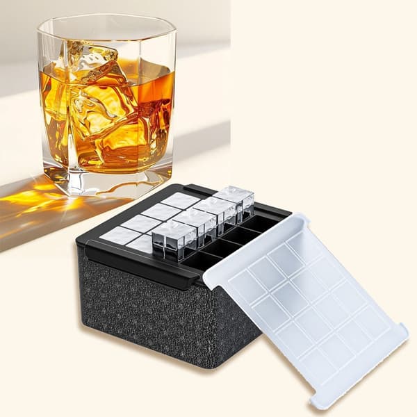 Klar krystal isterningmaskine, 16 store whiskyisterningforme, silikoneisforme