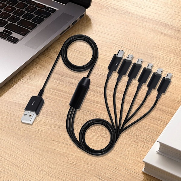 USB 2.0 Typ A Hane till 6 Micro USB Hane Splitter Data Synkronisering och Laddningskontakt 1.5m
