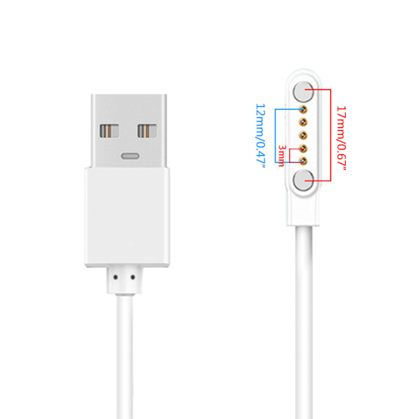 Stark Magnetisk Sugkraft Strömadapter Laddningskabel Lämplig för USB 2.0 Hane till 5 Pin Klocka Bärbar Snabbladdningskabel White