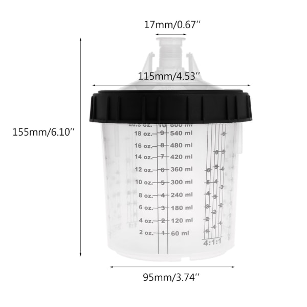 600ml/20 Oz Återanvändbar Färgkopp Vätskemätare Kopp Klar Plastkoppar Hållbara