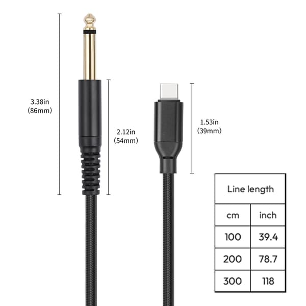 Profesjonell USB C til Kvart Tomme Instrumentkabel for Digital Innspilling 2m